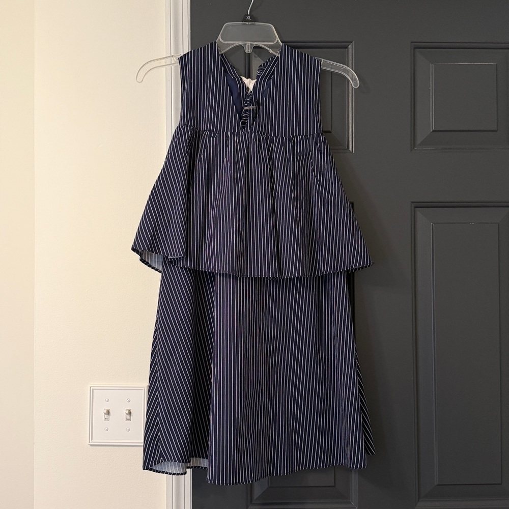 English Factory navy and white tiered dress